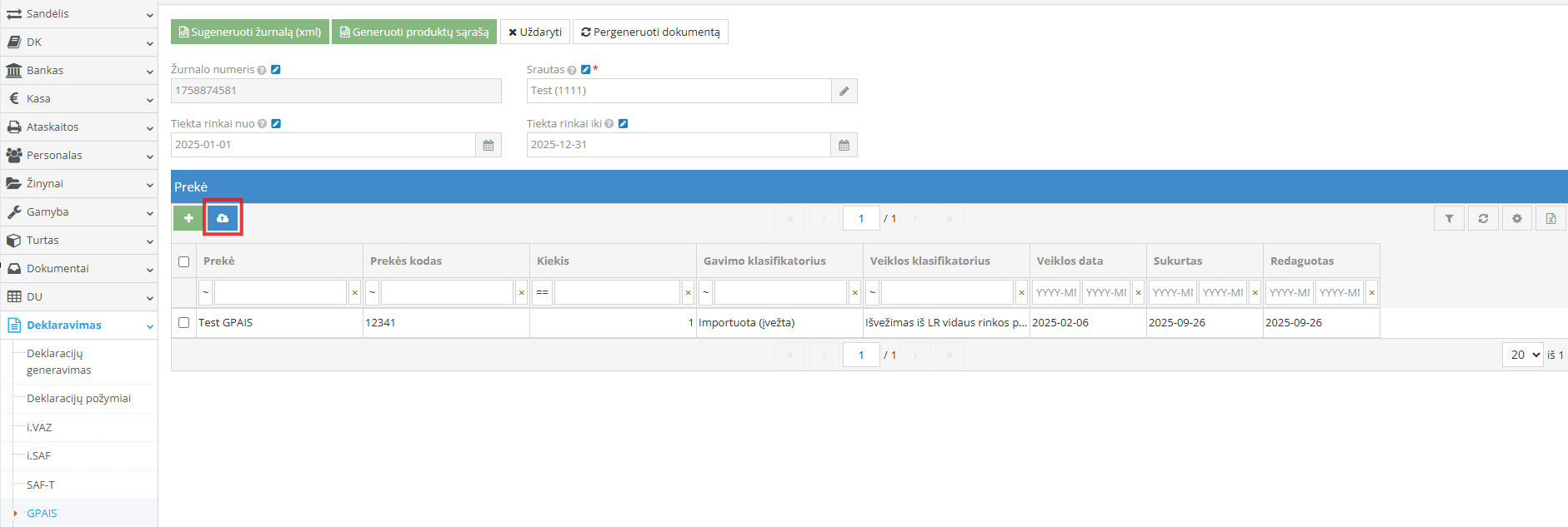 Button for uploading the product unit list from GPAIS